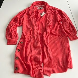 Anthropologie ribbed open cardigan with button detail